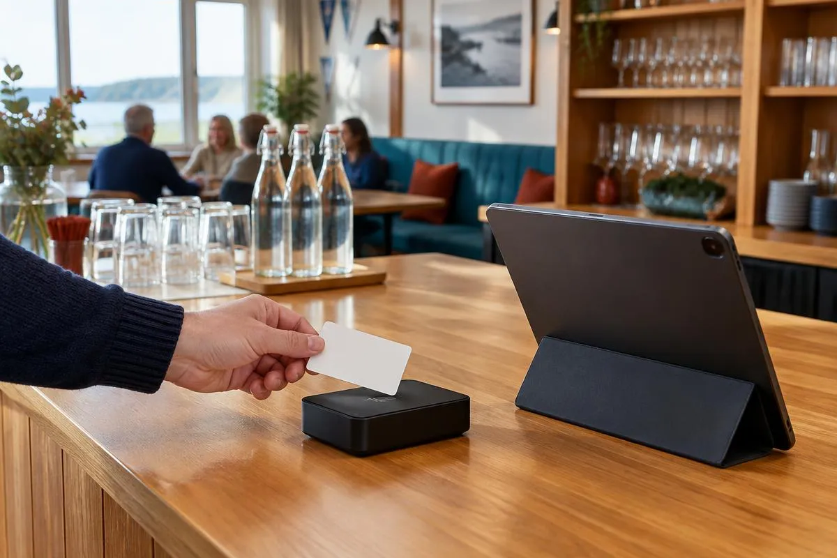 Illustrativ föreningsbar där ett medlemskort används vid disken